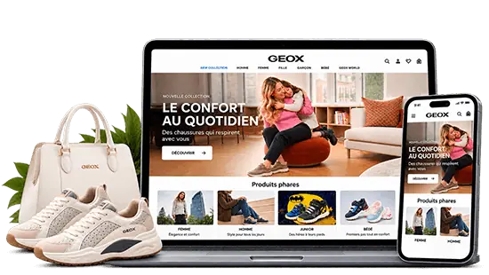 Site e-commerce MYSHOES / GEOX sur ordinateur et mobile