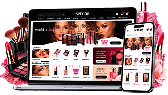 Site e-commerce de la parfumerie Sercos sur ordinateur et mobile